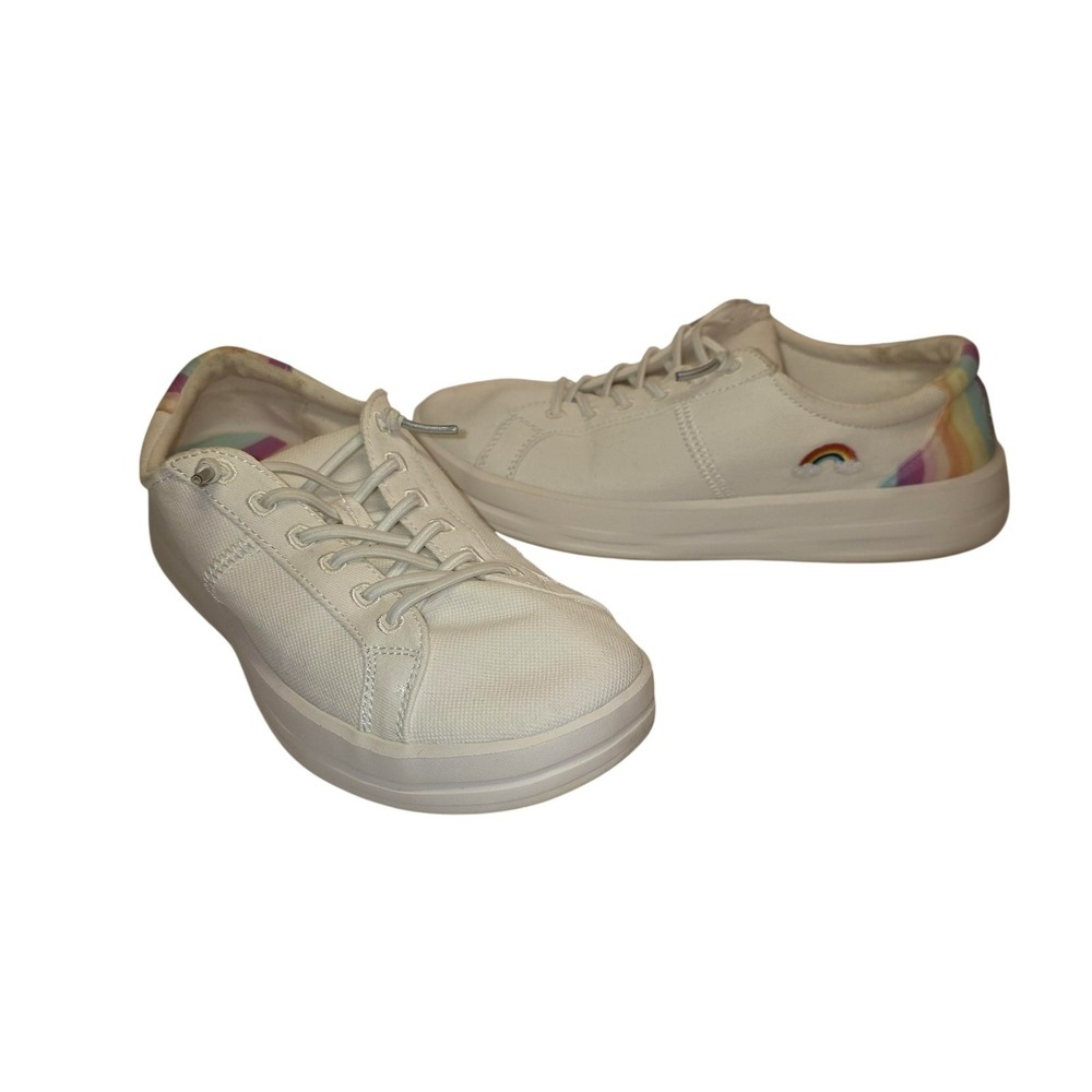 Hey Dude Karina Sparkle Shoes Girls Size 6 White Rainbow Canvas Lace Up Casual